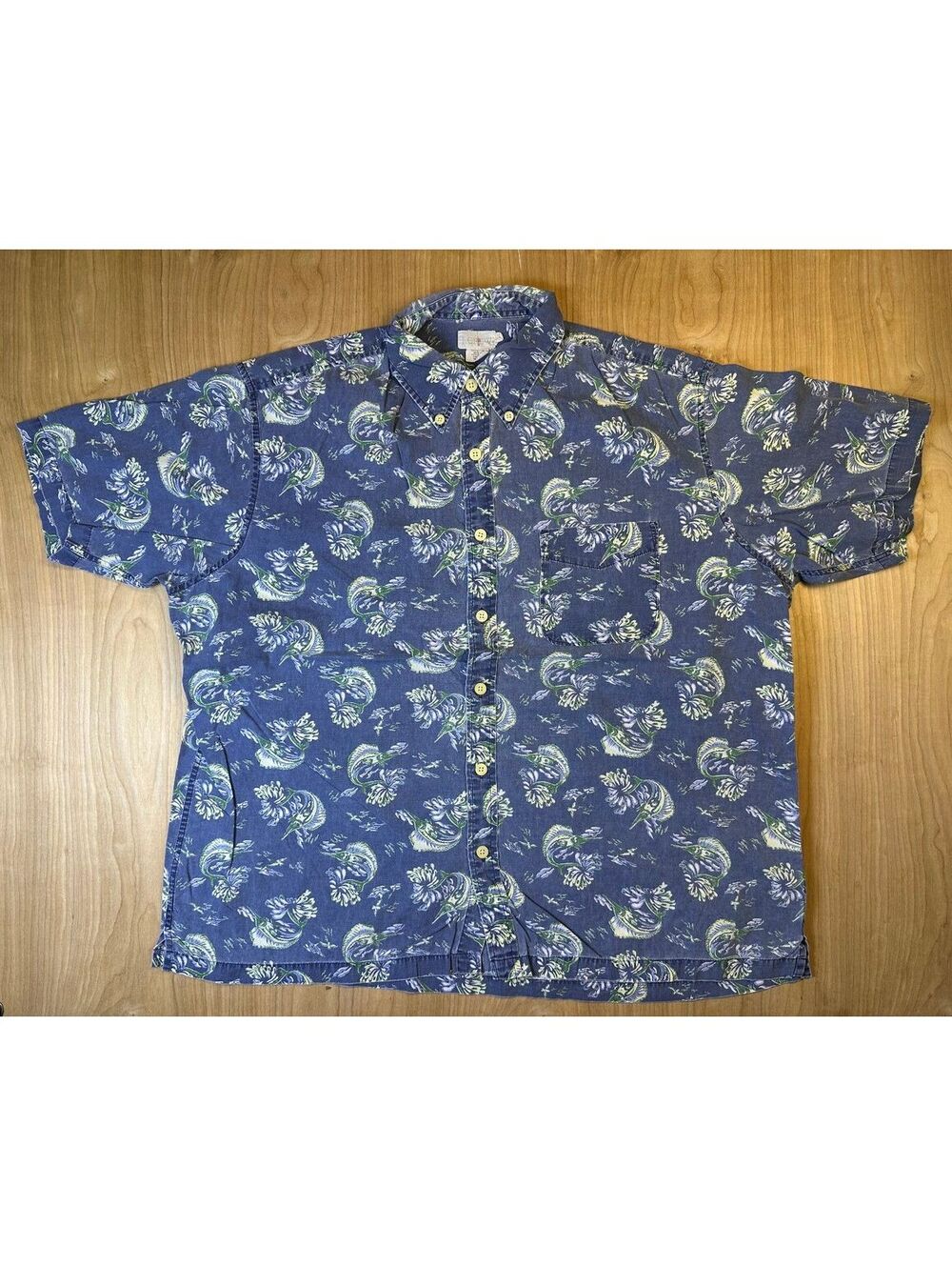 Vintage 90s Jcrew marlin fish button up shirt 100% cotton large fishing tropical